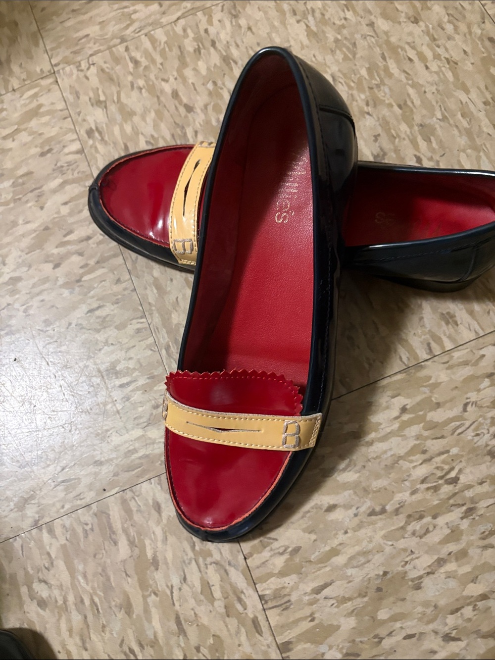 Women's Two-Tone Red and Yellow Leather Loafers